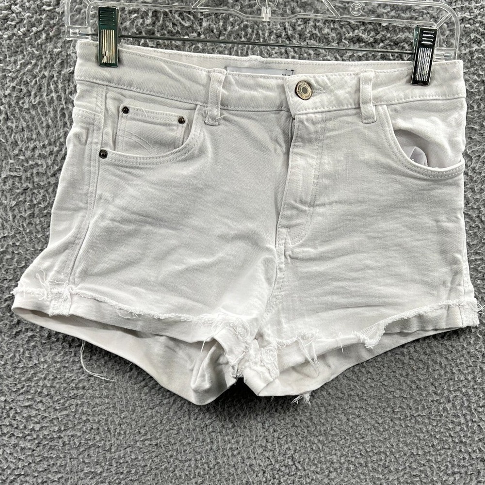 Zara Trafaluc Womens Denim Shorts 4 White Raw Hem Minimalist Festival Summer